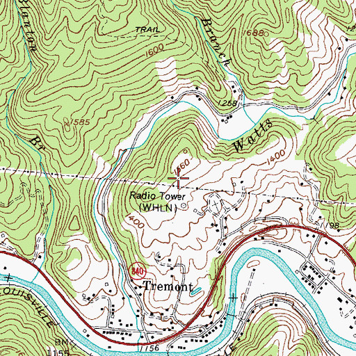 Topographic Map of WHLN-AM (Harlan), KY