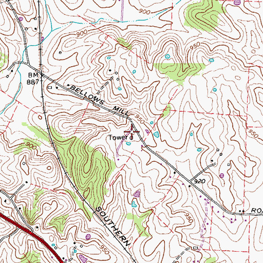 Topographic Map of WHBN-AM (Harrodsburg), KY