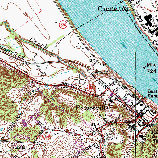 Topographic Map of WKCM-AM (Hawesville), KY