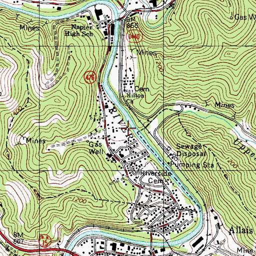 Topographic Map of WQXY-AM (Hazard), KY