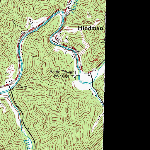 Topographic Map of WKCB-AM (Hindman), KY