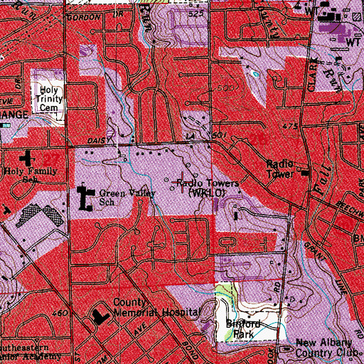 Topographic Map of WDJX-AM (Louisville), KY