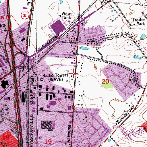 Topographic Map of WAVG-AM (Louisville), KY