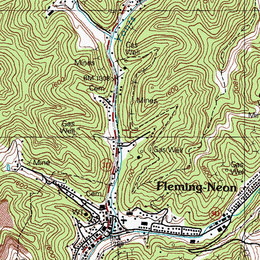 Topographic Map of WNKY-AM (Neon), KY