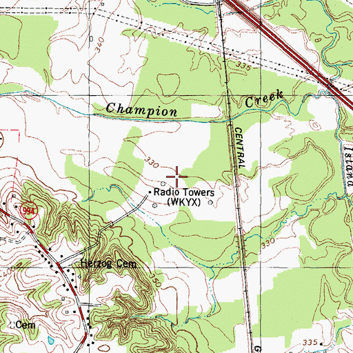 Topographic Map of WKYX-AM (Paducah), KY