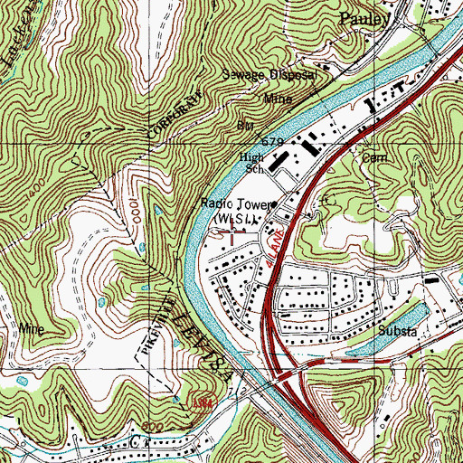 Topographic Map of WLSI-AM (Pikeville), KY