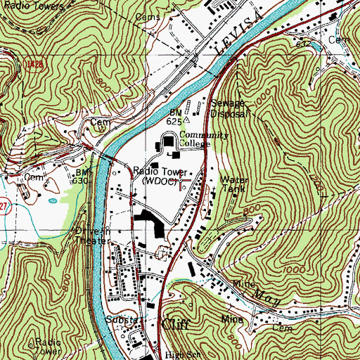 Topographic Map of WDOC-AM (Prestonsburg), KY