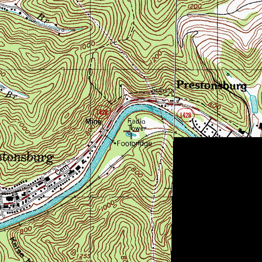 Topographic Map of WPRT-AM (Prestonsburg), KY