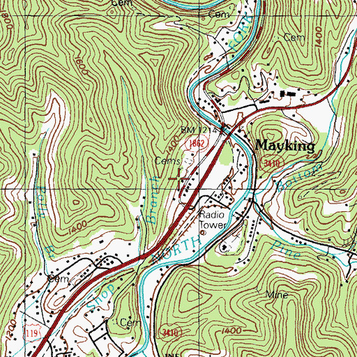 Topographic Map of WTCW-AM (Whitesburg), KY