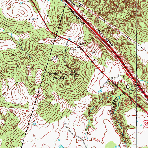 Topographic Map of WKYU-FM (Bowling Green), KY
