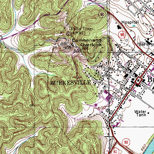 Topographic Map of WKYR-FM (Burkesville), KY