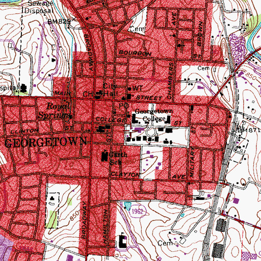 Topographic Map of WRVG-FM (Georgetown), KY
