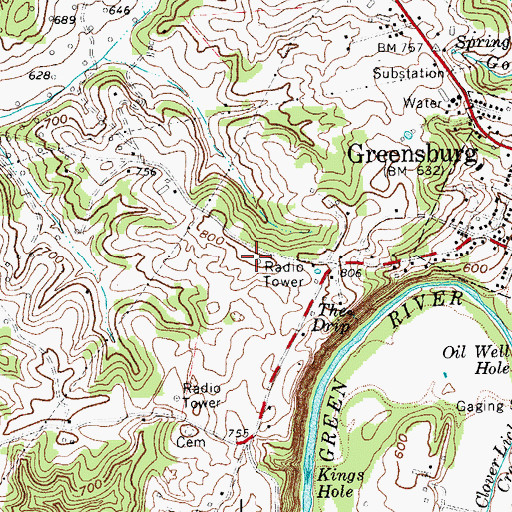 Topographic Map of WGRK-FM (Greensburg), KY