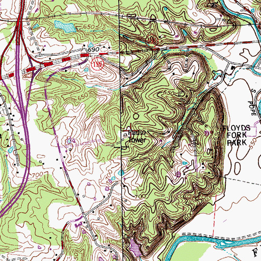 Topographic Map of WLSY-FM (Jeffersontown), KY