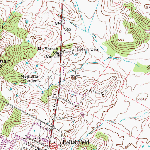 Topographic Map of WKHG-FM (Leitchfield), KY
