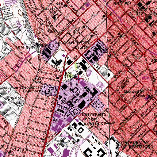 Topographic Map of WRFL-FM (Lexington), KY