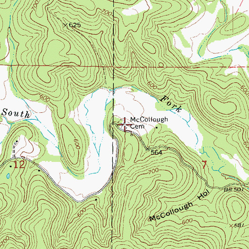 Topographic Map of McCollough Cemetery, AR