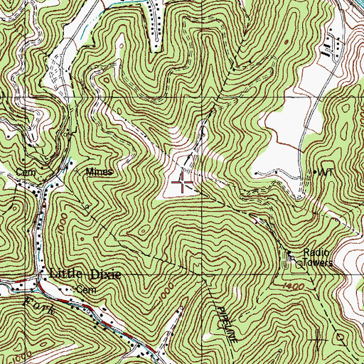 Topographic Map of WDHR-FM (Pikeville), KY