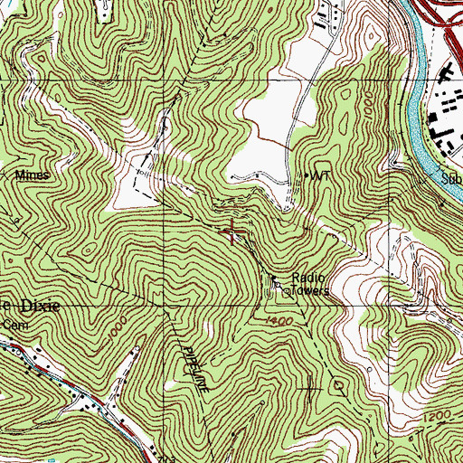 Topographic Map of WJSO-FM (Pikeville), KY