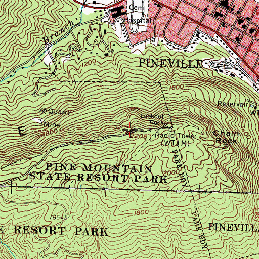 Topographic Map of WZKO-FM (Pineville), KY