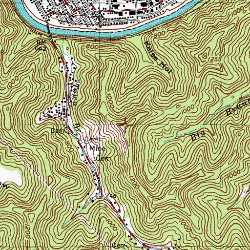 Topographic Map of WXKZ-FM (Prestonsburg), KY