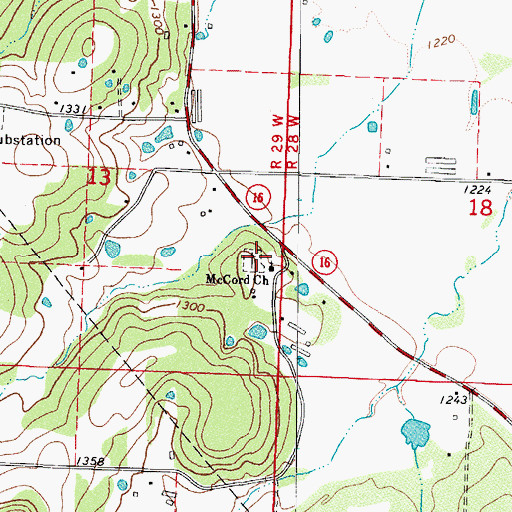 Topographic Map of McCord Church, AR