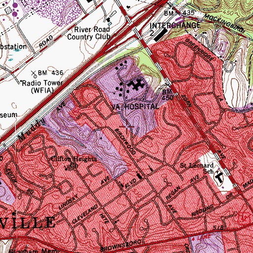 Topographic Map of WRKA-FM (Saint Matthews), KY