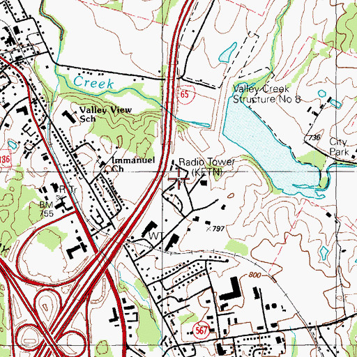Topographic Map of WKZT-TV (Elizabethtown), KY