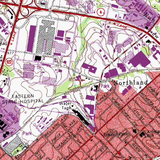 Topographic Map of WLEX-TV (Lexington), KY