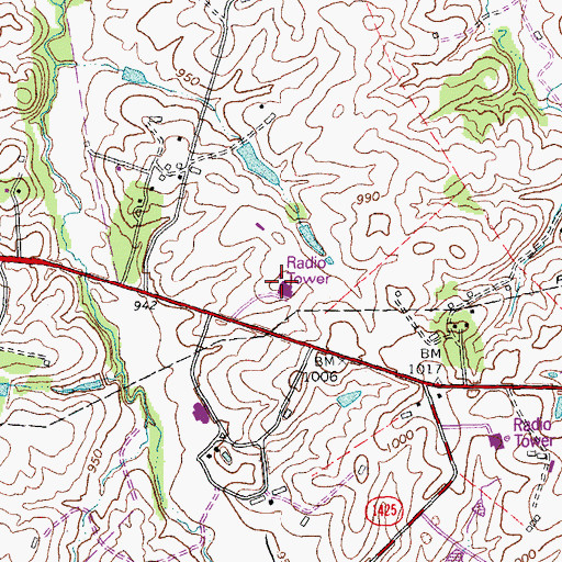 Topographic Map of WKYT-TV (Lexington), KY