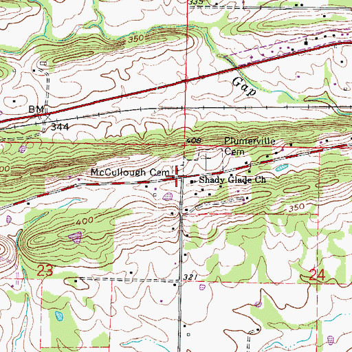 Topographic Map of McCullough Cemetery, AR