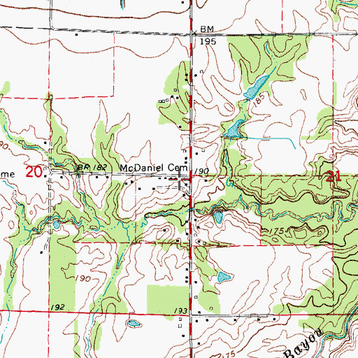 Topographic Map of McDaniel Cemetery, AR