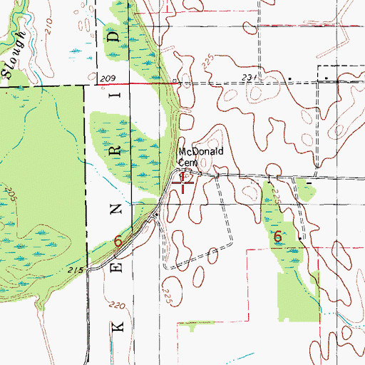 Topographic Map of McDonald Cemetery, AR