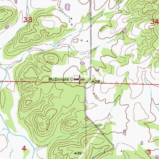 Topographic Map of McDonald Cemetery, AR
