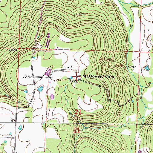 Topographic Map of McDonald Cemetery, AR