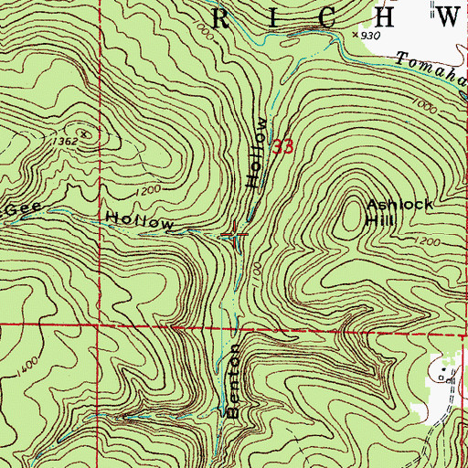 Topographic Map of McGee Hollow, AR
