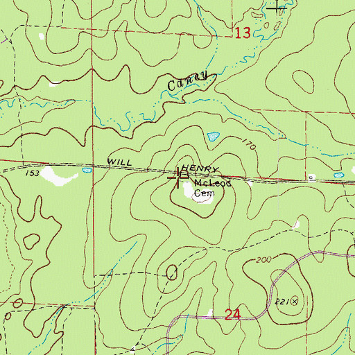 Topographic Map of McLeod Cemetery, AR