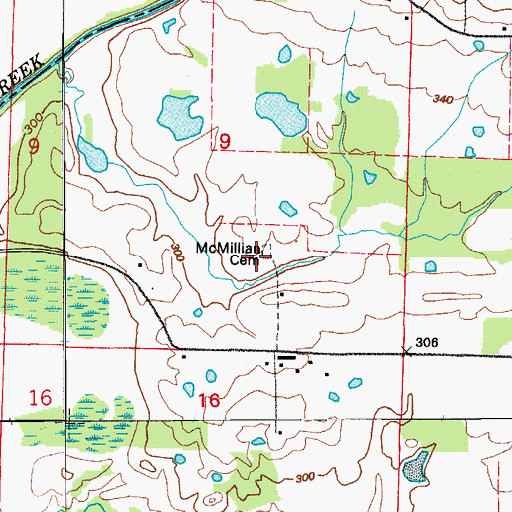 Topographic Map of McMillian Cemetery, AR