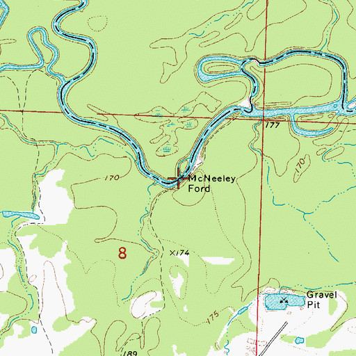 Topographic Map of McNeeley Ford, AR