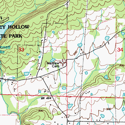 Topographic Map of McNew Cemetery, AR
