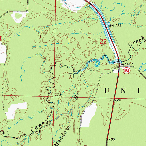 Topographic Map of Meadows Branch, AR