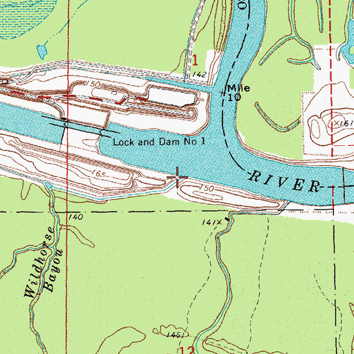 Topographic Map of Menard Bayou, AR