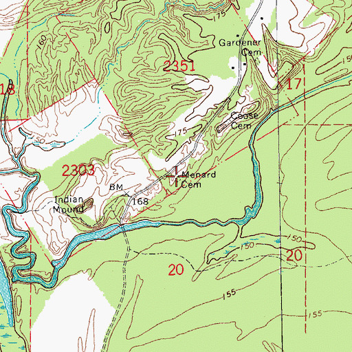Topographic Map of Menard Cemetery, AR