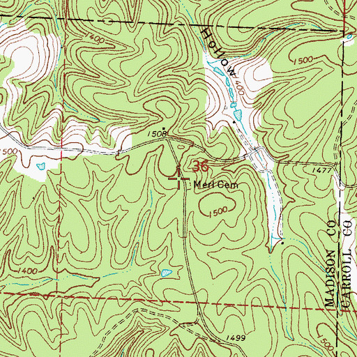 Topographic Map of Merl Cemetery, AR