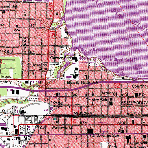 Topographic Map of Merrill High School, AR