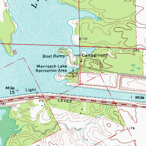 Topographic Map of Merrisach Lake Recreation Area, AR