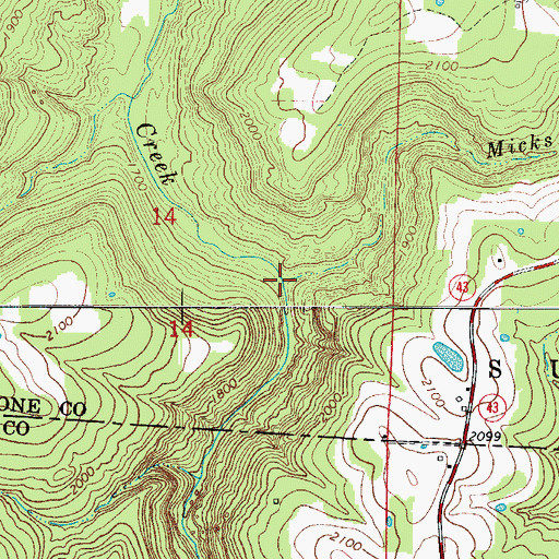 Topographic Map of Micks Branch, AR