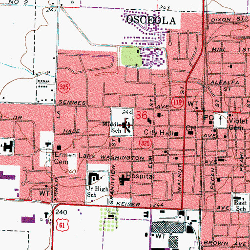 Topographic Map of Middle School, AR