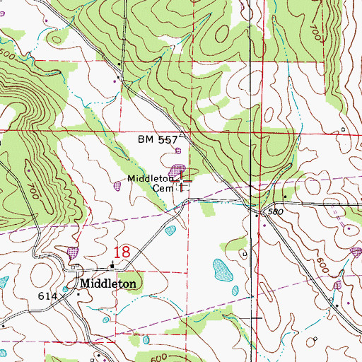 Topographic Map of Middleton Cemetery, AR
