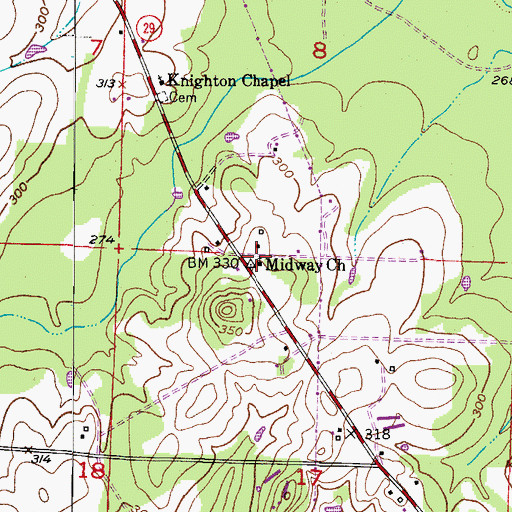 Topographic Map of Midway Church, AR
